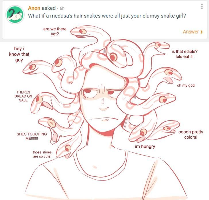 an image of a woman with snakes on her head and the caption that says, what is medic hair?