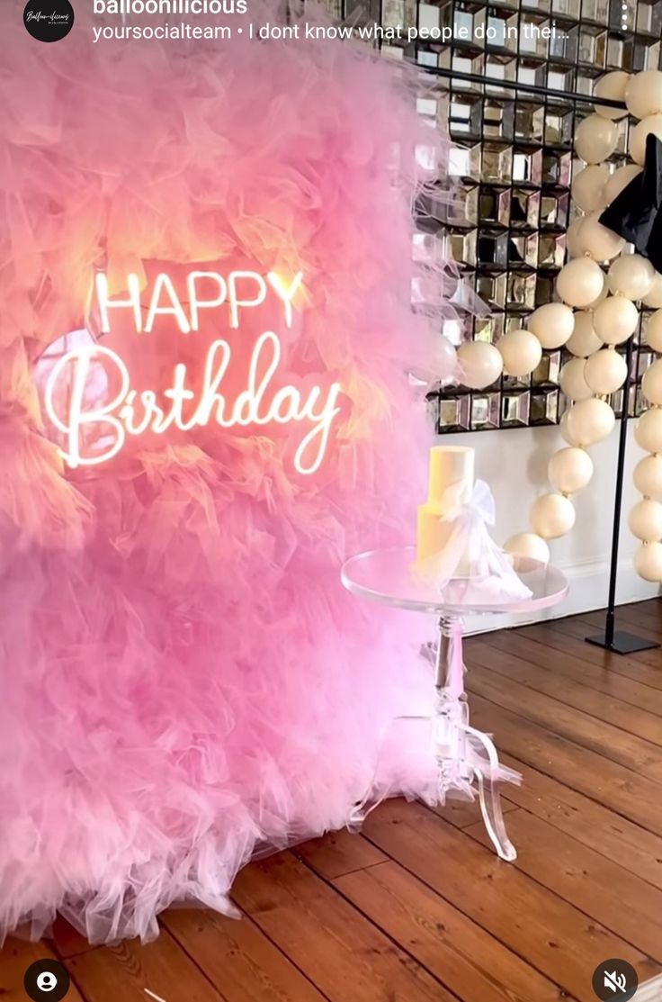 a pink birthday backdrop with the words happy birthday on it