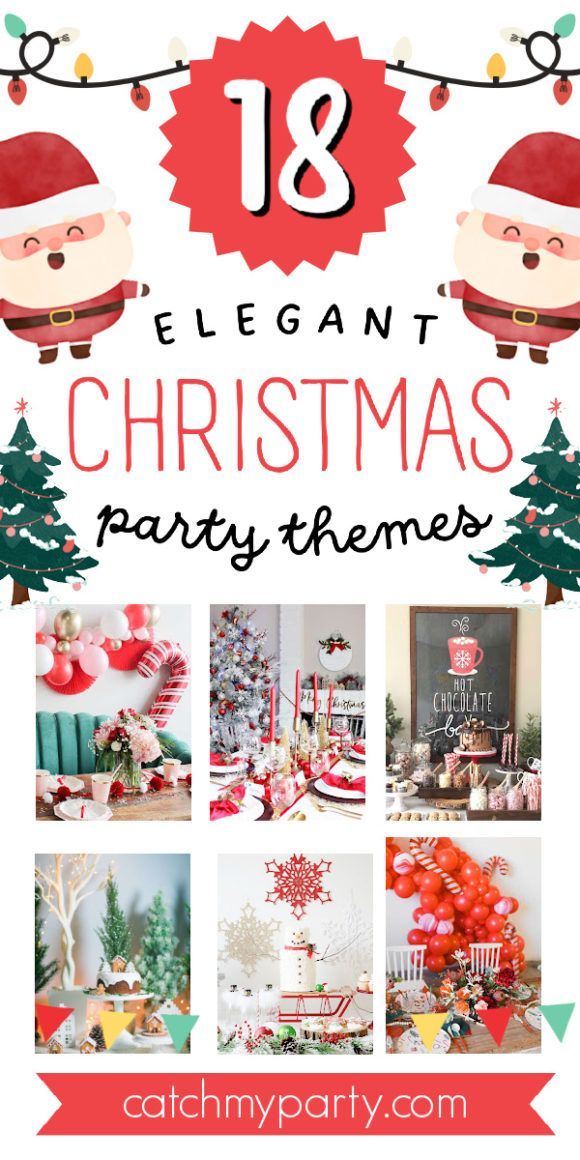 The holiday season is fast approaching which means lots of fun Christmas parties with family and friends. If you are planning a Christmas party in the next coming weeks but are stuck on a holiday party theme be sure to check out all the elegant Christmas party themes that we have rounded up for you. See more party ideas and share yours at CatchMyParty.com Work Christmas Party Decor, Christmas Party Theme Names, Work Christmas Party Ideas, Ladies Christmas Party, Formal Christmas Party, Christmas Party Theme, Church Christmas Party, Elegant Christmas Party, Girls Christmas Party