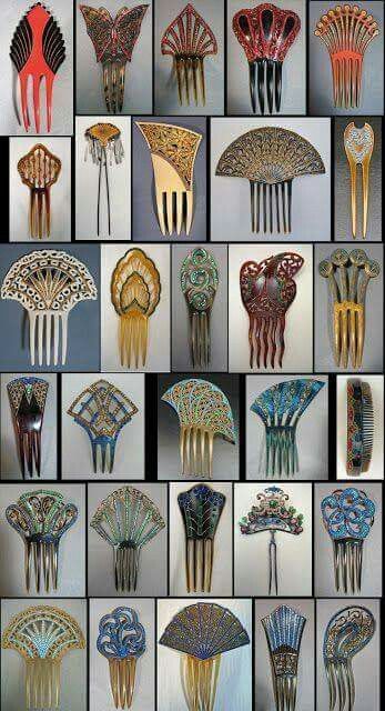 Hair combs Antique Hair Combs, Marathi Bride, Art Deco Color, Bijoux Art Deco, Bijoux Art Nouveau, Mode Retro, Vintage Hair Combs, Jewellery Gold, Art Nouveau Jewelry