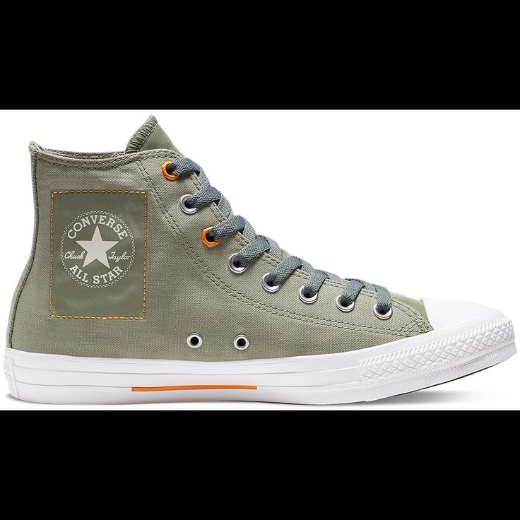 Nwt Size 5 Converse Chuck Taylor All Star, Green With Square Patch And Orange Detailing (Patch Stitching). Women's Size 5. Never Worn, Great Condition. Casual Lace-up Sneakers With Star Patch, Pizza Shoes, Patch Stitching, Converse 70, Converse Chuck Taylor 70, Navy Converse, Flight School, Star Boots, Red Converse