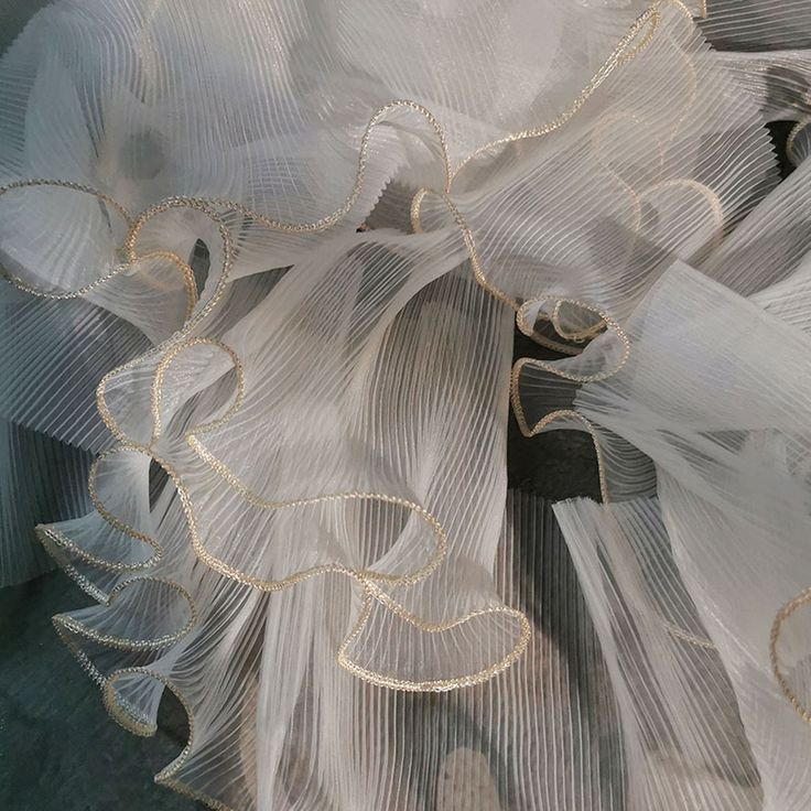 "Single layer off white ruffle lace trim with light gold edge, super beautiful. This listing is for 1/2 yard or 1 yard. Width:about 5.12\"(13 cm) Color: off white+light gold edge This elegant ruffled lace trim, high quality, perfect for Wedding, Bridal dress, baby tutu dress, jewelry design, doll clothes, suit decoration, Cake, dolls, hang adorn, bra decoration, illusion dress, couture sleeve, small parts, home decor... and so on, or any other crafts you like. Wholesale Acceptable -------------- White Organza Tulle Fabric With Ruffles, White Tulle Fabric With Ruffles, White Ruffled Tulle Fabric, Ruffle Texture, Skirt Costume, Baby Tutu Dresses, Dress Couture, Decoration Cake, Textiles Techniques