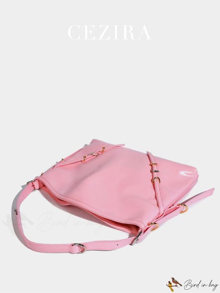 BirdinBag - Pink Buckle-Decorated Oversized Hobo Bag: Stylish, Spacious, and Fashion Forward Elegant Pink Bucket Bag With Large Capacity, Elegant Pink Large Capacity Bucket Bag, Pink Large Capacity Handheld Hobo Bag, Trendy Bucket Bag Tote With Metal Hardware, Trendy Tote Bucket Bag With Metal Hardware, Trendy Bucket Bag With Metal Hardware, Handheld Bucket Bag With Gold-tone Hardware For Shopping, Double Handle Bag With Gold-tone Hardware, Gold-tone Hardware Tote Shoulder Bag