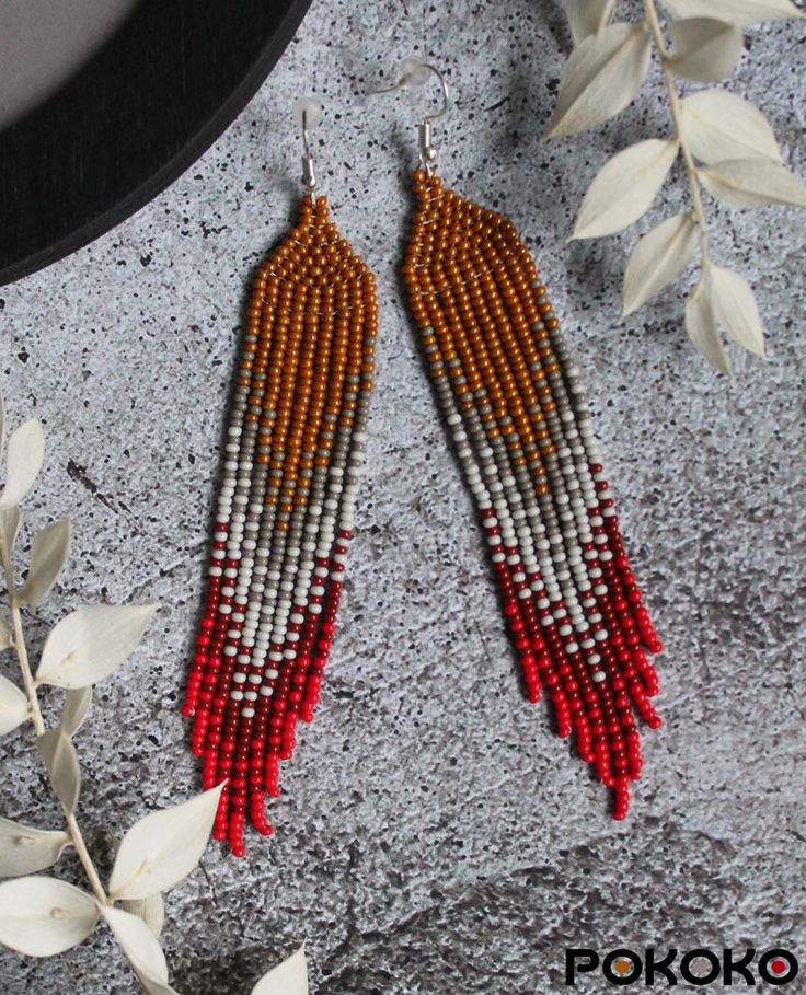 Gold Red Beaded Earrings Bright Gradient Earrings Dangle | Etsy Red Bohemian Beaded Earrings With Gold Beads, Handmade Red Beaded Long Drop Earrings, Handmade Red Long Drop Beaded Earrings, Bohemian Red Beaded Earrings With Gold Beads, Red Gold Beaded Drop Earrings, Red Long Drop Beaded Earrings, Red Beaded Drop Earrings, Red Long Drop Beaded Earrings In Bohemian Style, Red Long Drop Beaded Bohemian Earrings