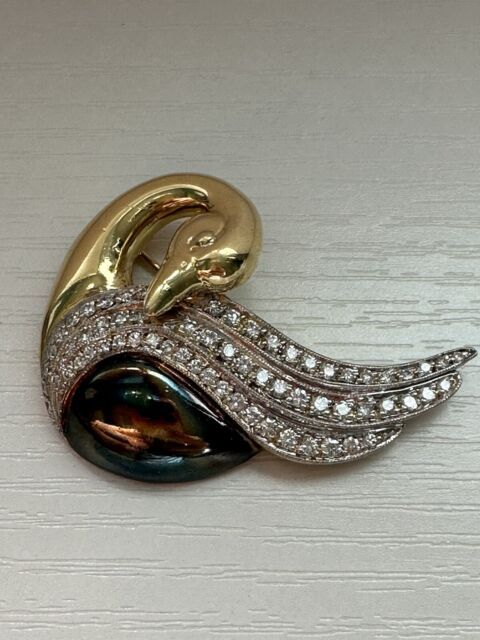 Estate 18k Yellow Gold Swan Brooch, One Of A Kind | eBay Luxury Cabochon Jewelry For Formal Occasions, Luxury Formal Jewelry With Cabochon, Elegant Jewelry Brooch, Luxury Evening Jewelry With Cabochon, Fine Jewelry Diamond Gemstone Brooches, Luxury Yellow Gold Cabochon Brooches, Luxury Cabochon Brooches For Anniversary, Designer Yellow Gold Cabochon Jewelry, Luxury Anniversary Brooches With Cabochon