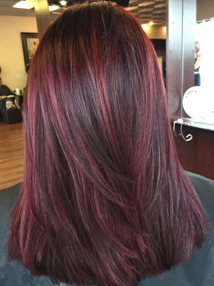 Deep Burgundy Balayage, Short Burgundy Hair With Highlights, Red Black Ombre Hair, Deep Red Highlights, Burgundy Hair Colour, Red Highlights In Brown Hair, Cola Hair, Black Red Hair, Red Hair Inspo