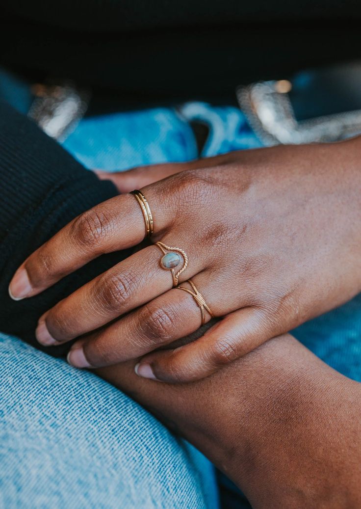 Originally designed to be paired with one of our Gemstone Rings, our Dune Ring stacks beautifully with any Stacking Bands and can hold it's own as a solo ring, too. Twisted wire is hand-shaped and made into a unique stacking ring. Available in 14kt Gold Fill + Sterling Silver. Handmade in Eau Claire, WI. Our jewelry is handmade so each piece will be unique and may vary slightly from what is pictured. Ring Stacks, Backdrops Necklace, Zodiac Rings, Ear Party, Hoop Charms, Stacking Bands, Twisted Wire, Jewelry Case, Stacking Ring