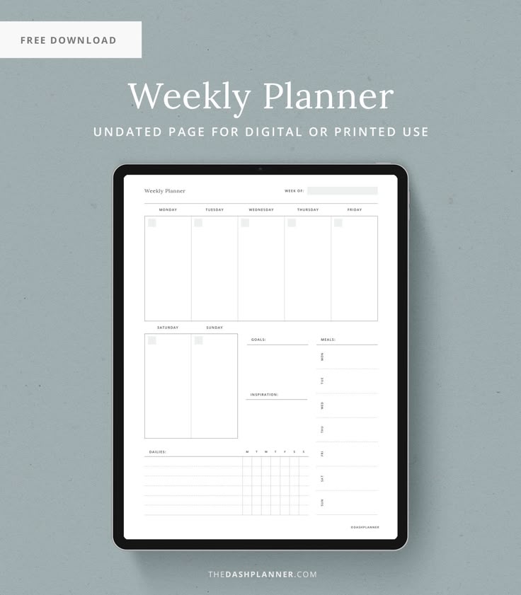 the weekly planner is on top of a tablet with an empty space for notes to be displayed