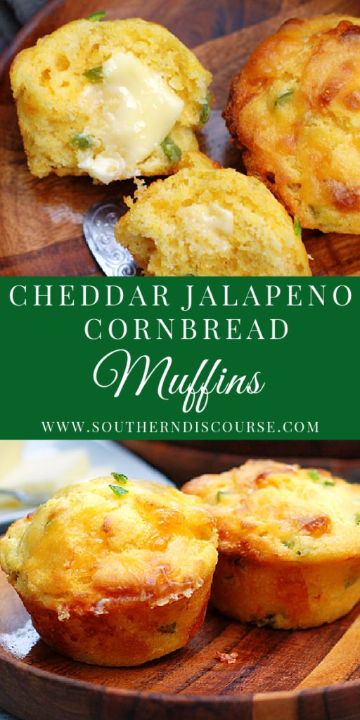 cheddar jalapeno cornbread muffins on a wooden plate