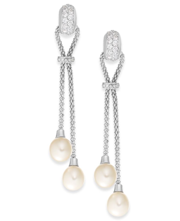 in stock Chain Drop Earrings, Silver Chain Earrings, Buy Earrings, Pearl Earrings Dangle, Freshwater Cultured Pearls, Silver Drop Earrings, Chain Earrings, Earrings Dangle, Jewelry Designs