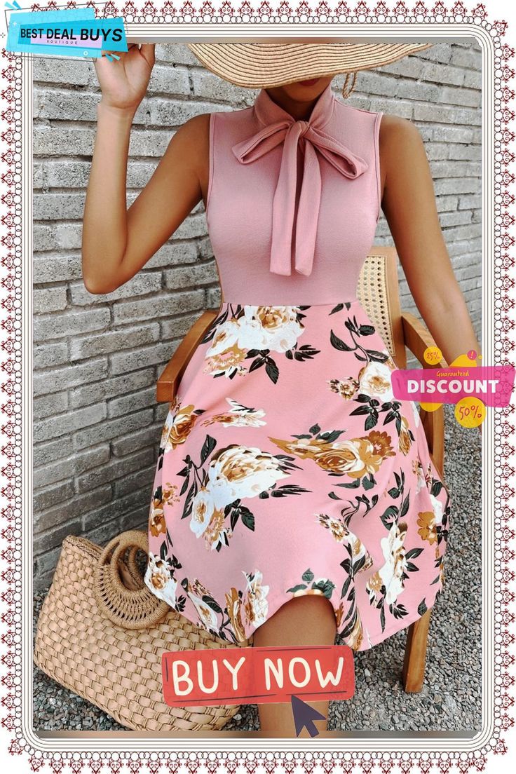 New Printed Short Skirt Bow Tie Dress Stretch Mini Skirt Dress For Spring, Feminine Skirted Summer Dresses, Spring Skirted Stretch Dresses, Stretch Skirted Dresses For Spring, Feminine Skirted Dresses For Spring, Pink Mini Skirt Dresses For Spring, Chic Pink Skirted Dress, Pink Floral Skirted Dress, Pink Skirted Feminine Dress