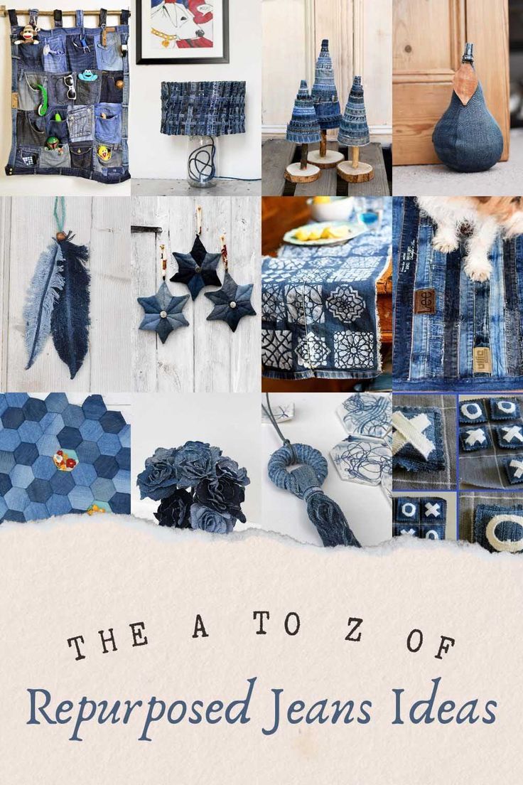 A collage of denim upcycles from flowers to table runners and rugs Repurpose Denim Jeans, Jean Repurpose Ideas, Crafts From Old Jeans, What To Do With Jean Scraps, What To Do With Old Jeans Diy, Sewing Projects With Old Jeans, Denim Upcycle Ideas, Denim Upcycle Diy Jean Crafts, Denim Scarf Diy Old Jeans