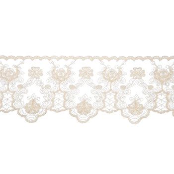 a white lace with flowers on it