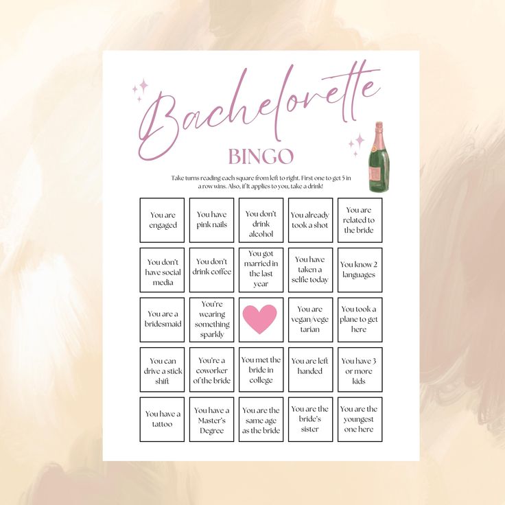 a wine themed bachelor party game is shown with the words bachelor and a pink heart