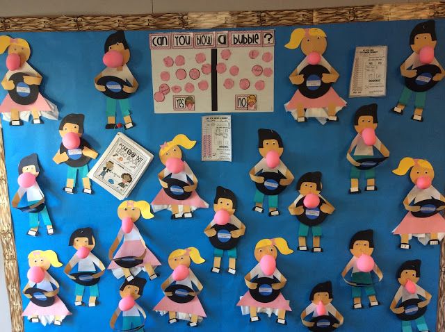 a bulletin board with paper dolls on it