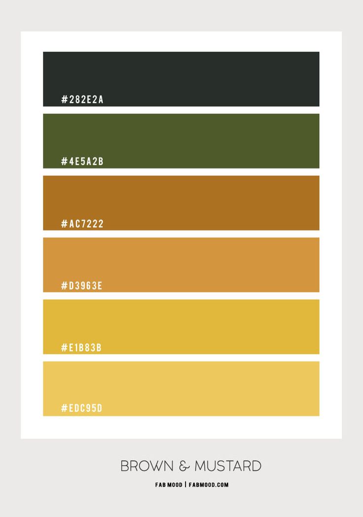 the color scheme for brown and mustard is shown in this poster, which shows different shades