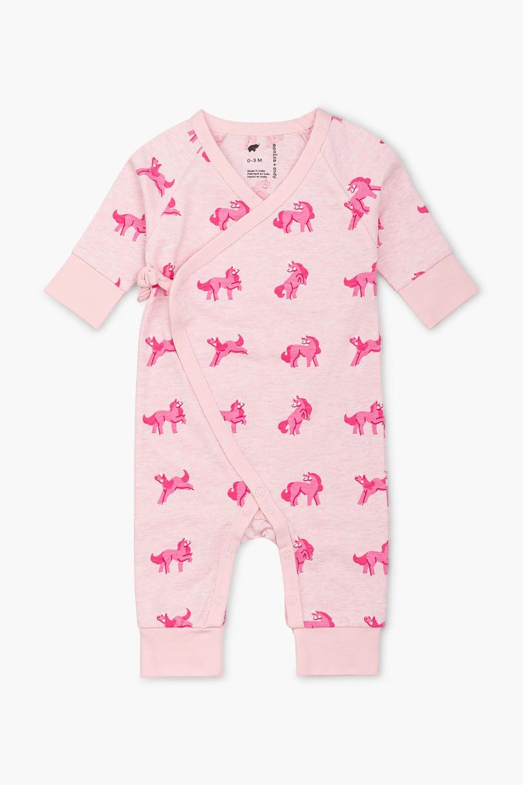 pink-unicorns Pant Romper, Romper Long Pants, Pink Onesie, Tiny Apartment, Organic Baby Clothes, Baby Comforter, Pink Unicorn, Kimono Style, Family Outing