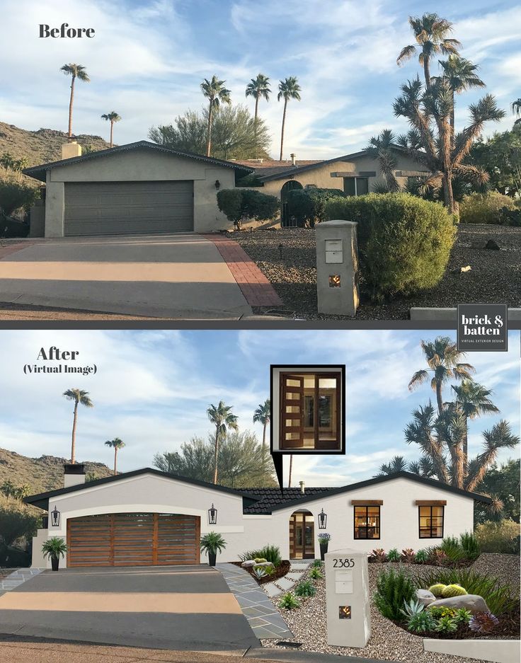 before and after shots of a house in the desert