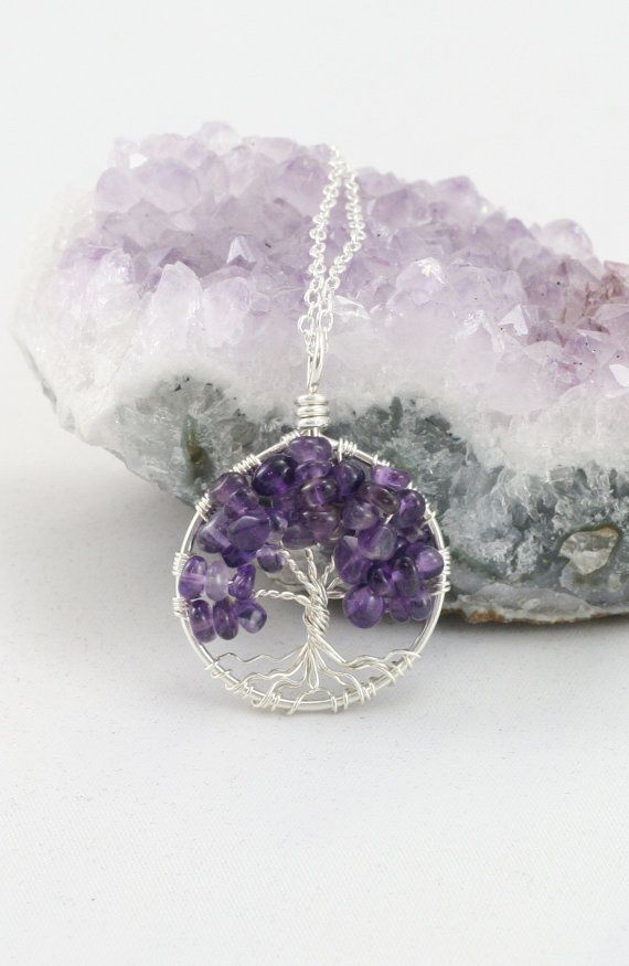 Purple Bliss Petite Sterling Silver Tree Of Life Amethyst Lavender Stone Jewelry Gift, Wire Wrapped Purple Jewelry Gift, Lavender Natural Stones Jewelry Gift, Purple Crystal Necklace With Stones As A Gift, Purple Crystal Necklaces As Gift, Purple Crystal Necklaces With Stones For Gift, Spiritual Lavender Birthstone Jewelry, Purple Round Crystal Necklace As A Gift, Spiritual Lavender Jewelry With Birthstone