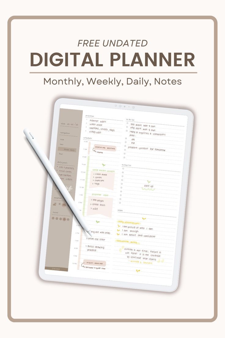 Mockup of my free and undated Monthly, Weekly, and Daily Planner! Digital Agenda Template, Good Notes Daily Planner Template Free, Goodnotes Planner Template Free Weekly, Ipad Calendar Template Goodnotes, Good Notes Notebook Templates, Free Agenda Template, Good Notes Monthly Planner Template, Weekly Digital Planner Free, Digital Wellness Planner