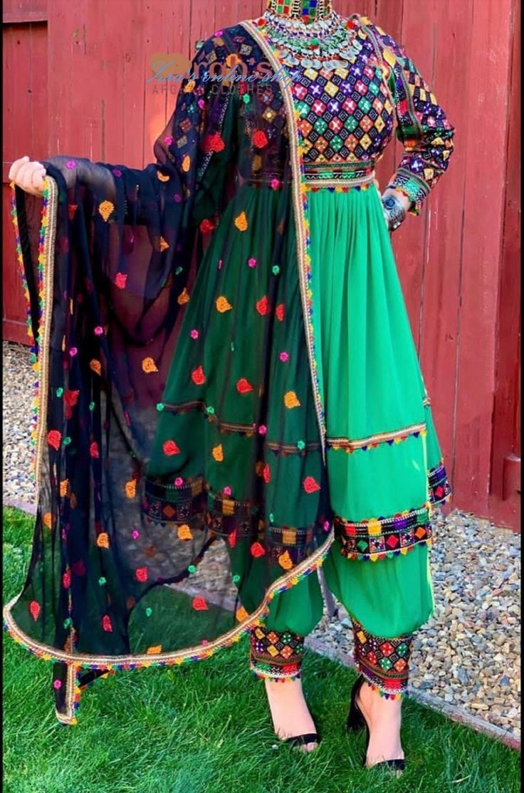 afghan kuchi traditional wedding drees is made of good quality long lasting fabric. Traditionally such Afghanistan Persian Pashtun new design frocks are used as bridal dress. Most of girls also like and recommend such dresses for wedding, Nikkah and Mehndi night events. The dress measurements are kept average. If you need this frock in exact measurements you need, then please send us measurements which best fit on your body. we also made dresses in order too. Green Unstitched Choli With Dabka, Green Bollywood Choli With Dabka Embroidery, Green Bollywood Choli With Dabka Detailing, Green Bollywood Choli With Dabka, Green Bohemian Traditional Wear With Dabka, Green Bollywood Festival Dress, Green Embroidered Bohemian Anarkali Set, Green Dabka Choli For Eid, Bohemian Green Dress With Dabka