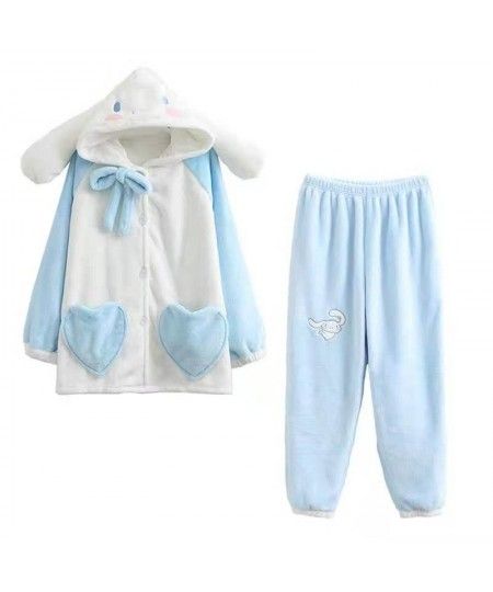 This Home Clothes Cartoon Plush Pajamas is the perfect way to take your sleepwear game to the next level. With its kawaii design and soft flannel material, it'll keep you comfortable and stylish all night long. Perfect for anyone looking for a cute and cozy sleepwear, this two-piece set will be sure to make you stand out from the rest. It's sure to be your go-to pajama set for all your sleepovers and lounging days. Plus, its affordable price and durable construction make it a great investment... Kawaii Cotton Sleepwear For Loungewear, Cotton Kawaii Sleepwear For Loungewear, Casual Light Blue Sleepwear For Home, Cute Light Blue Loungewear Sets, Cute Blue Home Sleepwear, Kawaii Long Sleeve Pajama Party Sets, Kawaii Long Sleeve Sleep Sets, Cute Loungewear Sets With Long Pants, White Pajama Party Sets With Pockets