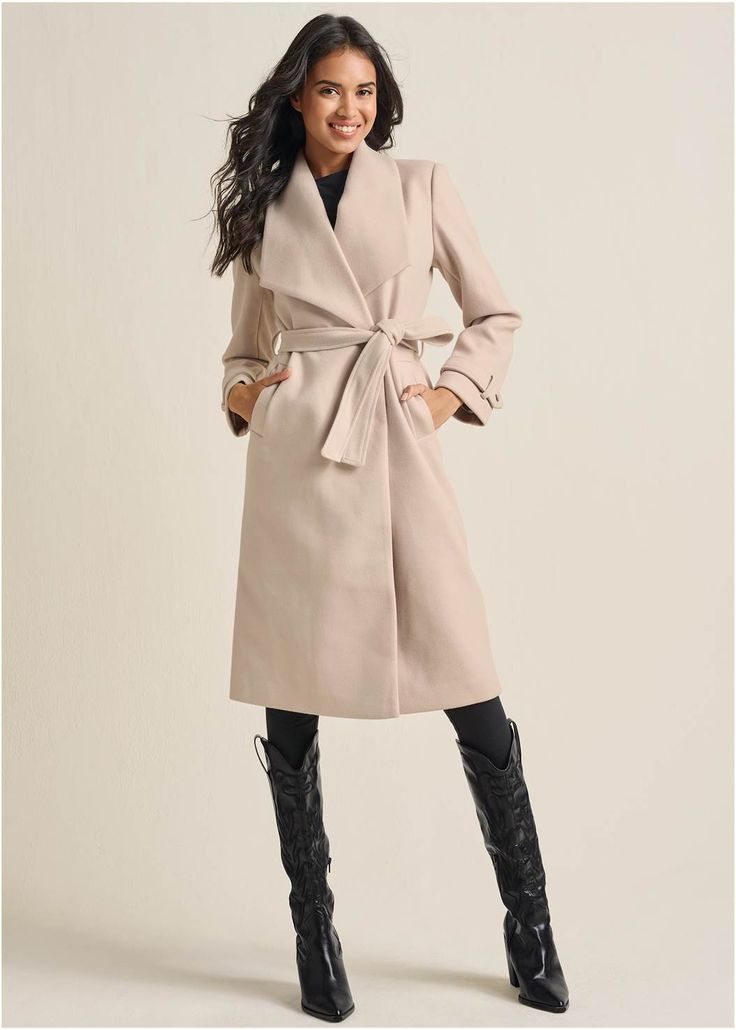 Wrap Coat With Belt,Basic Cami Two Pack,Slip-On Cowgirl Boots Wrap Coat Outfit, Winter Outfits Aesthetic, Coat With Belt, Blazer Jackets For Women, Fashion Pics, Fall Denim, Wrap Coat, Classic Coats, Belted Coat