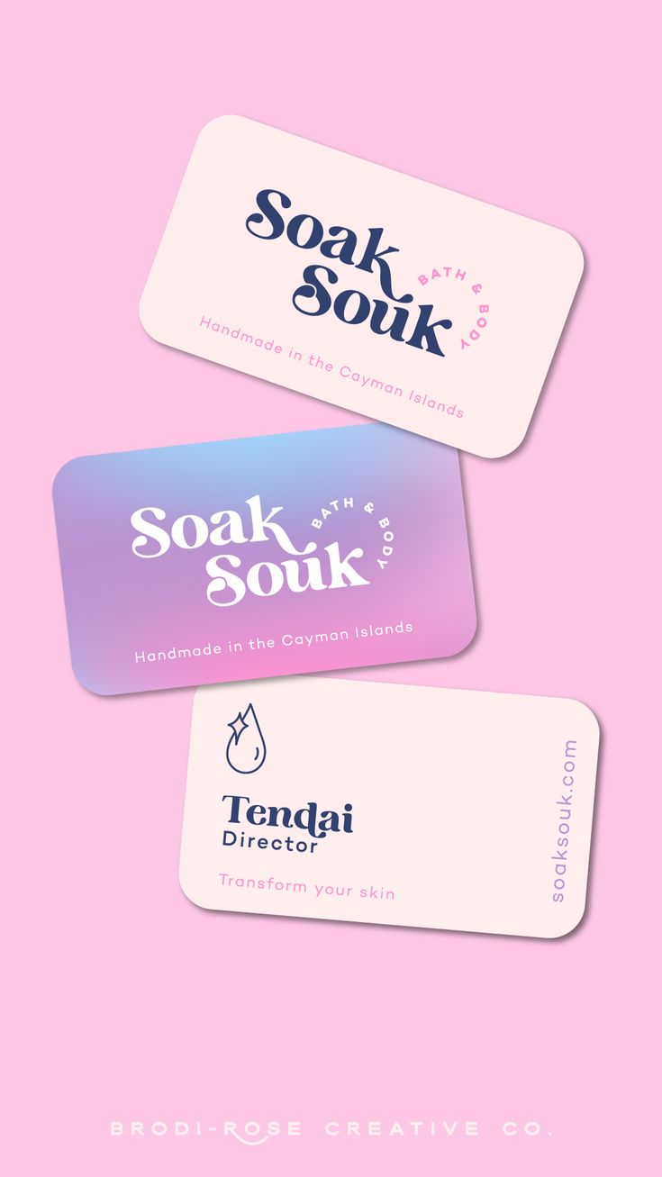 three different business cards with the words soak soukk in black and white