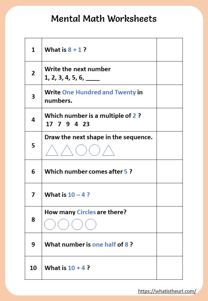 the worksheet for mental math is shown with numbers and letters on it, including one