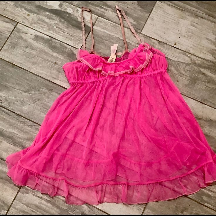 Nwt Victoria’s Secret Sheer Lace Ruffle Babydoll Size- Large Color- Pink Ruffle Hem Adjustable Straps Material- 88% Nylon / 12% Elastane Pink Ruffled Cute Sleepwear, Cute Pink Ruffled Sleepwear, Flirty Victoria's Secret Sleepwear, Cute Sleeveless Sleepwear For Party, Pink Fitted Ruffle Sleepwear, Pink Ruffled Sleepwear For Bedtime, Fitted Pink Sleepwear With Ruffles, Pink Fitted Sleepwear With Ruffles, Pink Ruffled Sleepwear