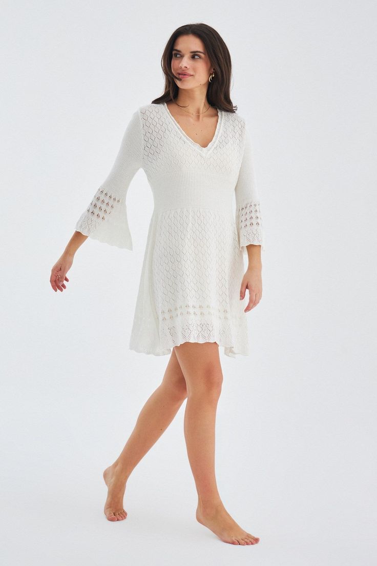 Crafted from the most comfortable knit material, it is gentle on your skin and perfect for all-day wear. The flattering V-neck design accentuates your features, allowing you to exude confidence with every step.  What sets this dress apart is the intricate openwork detailing. This unique feature adds a touch of sophistication and elegance to the dress, allowing you to make a statement wherever you go.  The Yoho Openwork V-Neck Knit Dress is available in various sizes and colors, ensuring there is Exude Confidence, Soft Textiles, Knit Mini Dress, Affordable Luxury, Independent Designers Fashion, Knitting Materials, Coat Dress, Badger, Neck Designs