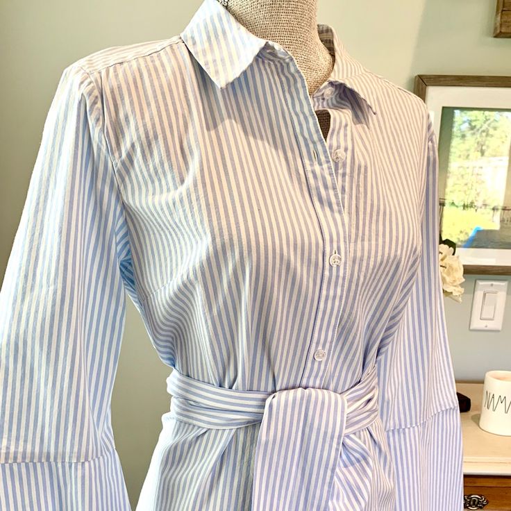 This Button Down, Or Striped Dress Features A Wide Wrap Belt That Adds A Touch Of Unique Style. Great Dress. Nwot. Spring Striped Collared Dress, Striped Long Sleeve Shirt Dress For Formal Occasions, Classic Striped Cotton Dress, Classic Striped Long Sleeve Shirt Dress, Button-up Shirt Dress With Striped Collar For Work, Classic Striped Button-up Shirt Dress, Classic Striped Shirt Dress For Work, Striped Shirt Dress With Buttons, Elegant Striped Shirt Dress With Buttons