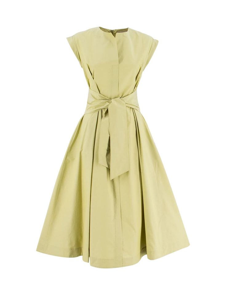 Sleeveless dress made of cotton, characterised by a belt to be tied at the waist, back zip fastening, regular fit. Composition: 64% CO, 36% PL Fitted Summer Belted Dress With Pleated Waist, Fitted Belted Dress With Pleated Waist For Summer, Spring A-line Dress With Belt, Spring Cotton Midi Dress With Tie Fastening, Summer Midi-length Belted Dress With Pleated Waist, Chic Cotton Dresses With Pleated Waist, Chic Cotton Dress With Pleated Waist, Sleeveless Belted Midi Dress For Spring, Spring A-line Dress With Tie Fastening