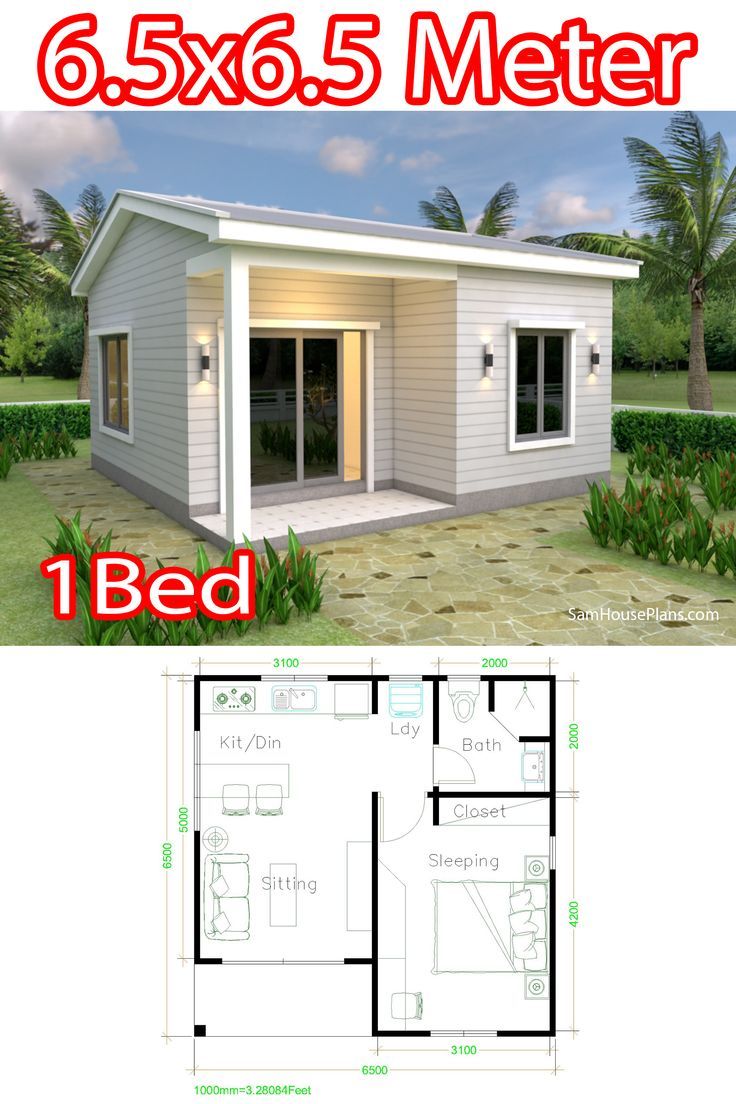 the floor plan for a small house with one bedroom and an attached garage is shown