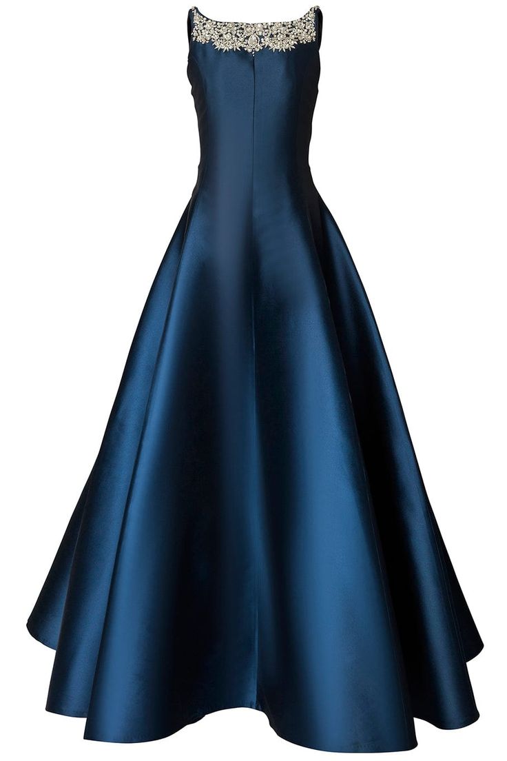 CAROLINA HERRERA-Embroidered Sleeveless Bateau Neck Gown- Navy Blue Ballgown, Midnight Blue Gown Evening Dresses, Ethereal Gown, Masquerade Ball Gown, Money Dress, Enchanting Dress, Carolina Herrera Dresses, Mnm Couture, Marissa Collections