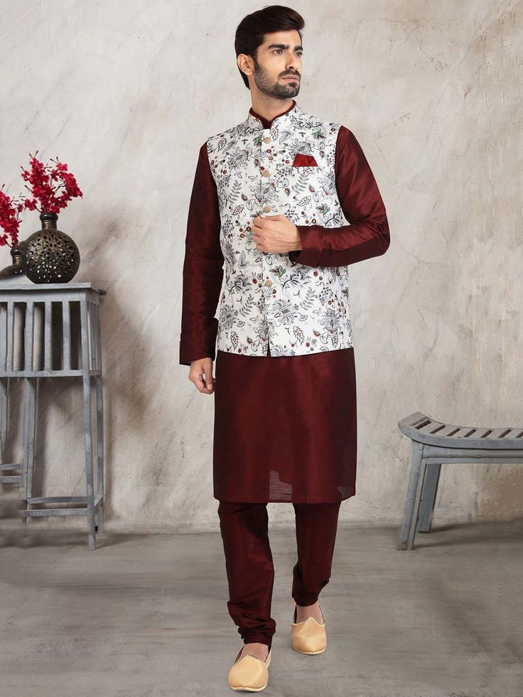 Designer Nehru jacket with Silk kurta pajama for groom & his friends & Family made from the finest fabric will make you feel like a king.you can customize it according to your measurement as the fitting make it more beautiful to wear.indian vest,vest with kurta,eid dress,eid kurta pyjama,diwali kurta pyjama,wedding kurta  COST INCLUDES JACKET WITH KURTA PYJAMA Kurta Pajama Wedding, Pajama Wedding, Kurta Pyjama With Jacket, Silk Churidar, Sangeet Outfit, Off White Jacket, Men's Ethnic Wear, Kurta Pyjama, Floral Vests