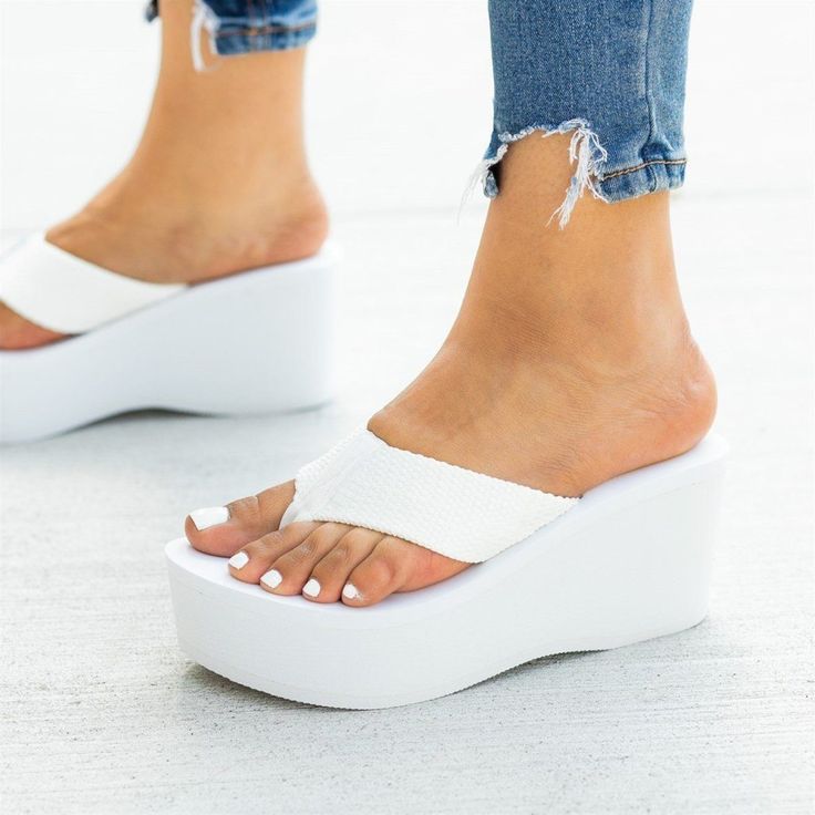 Take Lounging Around To A New Level In Our Latest Sandal~ Crafted Out Of A Comfy Foam Material, These Sandals Features Classic Thong-Style Design And An Easy-To-Wear Slip-On Style For Practicality. Condition: Brand New In Box / Unworn Color: White Heel Height: 3" (Approximately) Fit: True To Size Us (M) Flip Flop Heels, Heels Wedge, Latest Sandal, Platform Flip Flops, Wedge Loafers, Platform Wedge Heels, Heel Slippers, White Heels, Wedge Heel Sandals