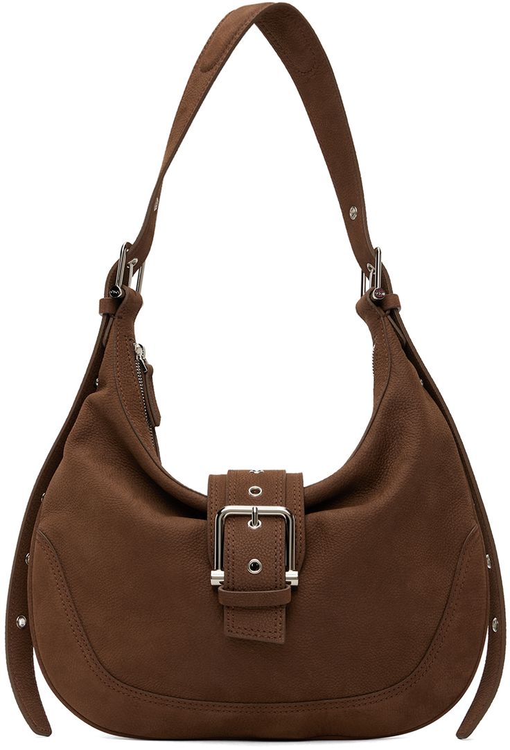 Grained leather shoulder bag in brown. · Adjustable shoulder strap · Magnetic pin-buckle tab · Zip closure · Patch pocket at interior · Cotton microfiber lining · H10 x W13.5 x D0.5 Supplier color: Stain brown Elegant Brown Bag With Gunmetal Hardware, Elegant Brown Bags With Gunmetal Hardware, Brown Rectangular Shoulder Bag With Gunmetal Hardware, Luxury Brown Shoulder Bag With Buckle Closure, Brown Business Bag With Buckle Closure, Brown Everyday Bag With Buckle Closure, Everyday Brown Shoulder Bag With Gunmetal Hardware, Brown Shoulder Bag With Gunmetal Hardware For Everyday, Brown Bags With Buckle Closure For Everyday