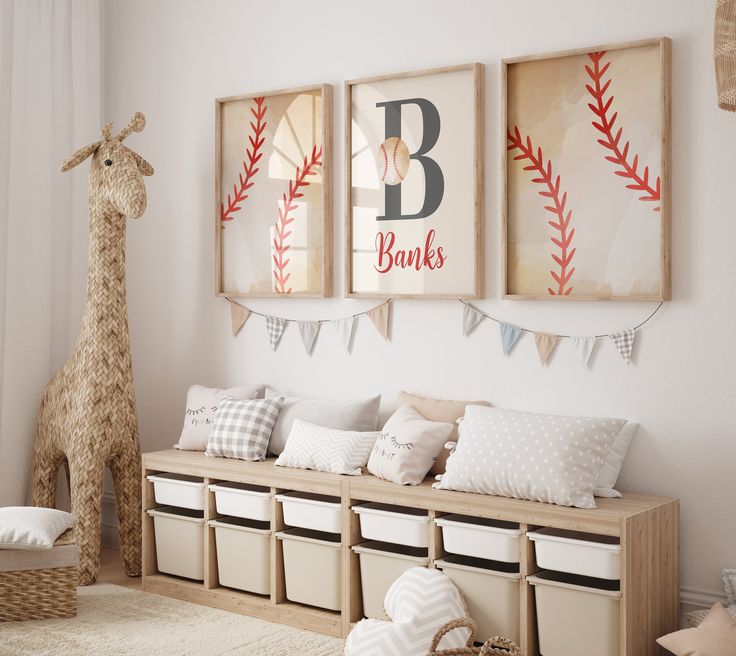 a child's room decorated in neutral colors