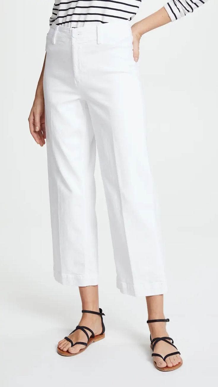 PAIGE Nellie Culotte Jeans | Shopbop Chic Cropped Fitted Jeans For Work, Chic Fitted Cropped Jeans For Work, Modern Stretch Cotton Bottoms, Summer Workwear Jeans With Straight Hem, Chic Stretch Cropped Jeans For Work, Stretch Cotton Jeans For Work, Fitted Cotton Cropped Leg Bottoms, Stretch Cotton Cropped Leg Pants, Summer Straight Leg Jeans With Elastane