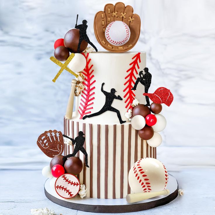 a baseball themed birthday cake is displayed on a table