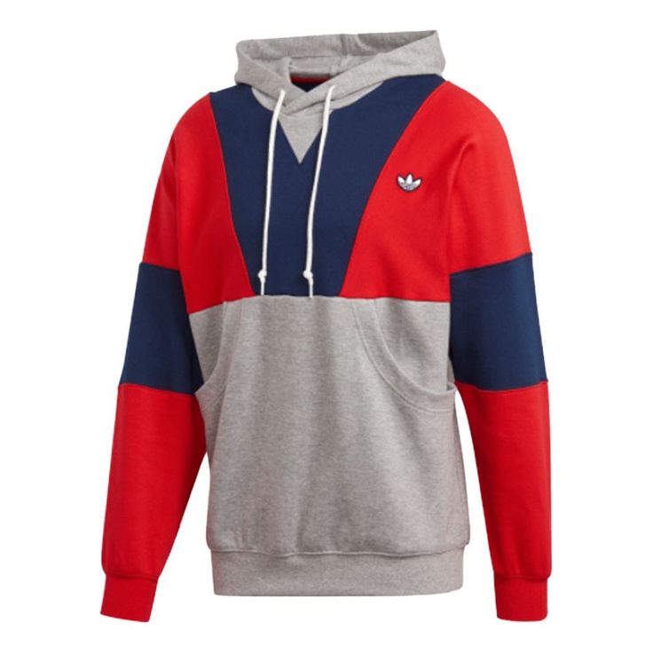 adidas originals Hoody Colorblock Casual Knit Gray Red Blue FM2207 (Men's) Casual Adidas Hoodie With Three Stripes, Sporty Red Color Block Hoodie, Color Block Sportswear Sweatshirt For Streetwear, Casual Red Color Block Sweatshirt, Winter Sportswear Hoodie With Color Block, Sporty Red Color Block Sweatshirt, Casual Red Adidas Sweatshirt, Adidas White Hoodie, Cosy Sweater