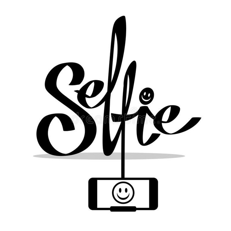 the word selfie is written in black and white with a smiley face on it