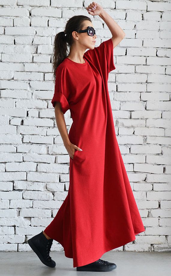 Blood Red Maxi Dress/Oversize Loose by Metamorphoza on Etsy Oversized Cotton Casual Maxi Dress, Casual Loose Fit Maxi Dress For Fall, Casual Oversized Maxi Dress For Fall, Oversized Plain Dresses For Fall, Oversized Plain Dress For Fall, Oversized Red Bohemian Dress, Solid Cotton Flowy Maxi Dress, Flowy Solid Cotton Maxi Dress, Solid Cotton Maxi Dress With Flowy Fit