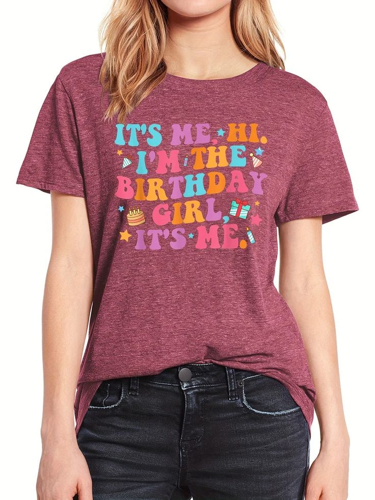 Sweet and Sassy: Birthday Girl Letter Print T-Shirt for Women Trendy Pink Tops For Birthday, Playful Letter Print T-shirt, Pink Crew Neck Top For Birthday, Trendy Funny Print T-shirt For Parties, Trendy Slogan Tops For Party, Trendy Pink T-shirt For Birthday, Trendy Party Tops With Slogan, Pink Slogan Top For Birthday, Pink Birthday Top With Text Print