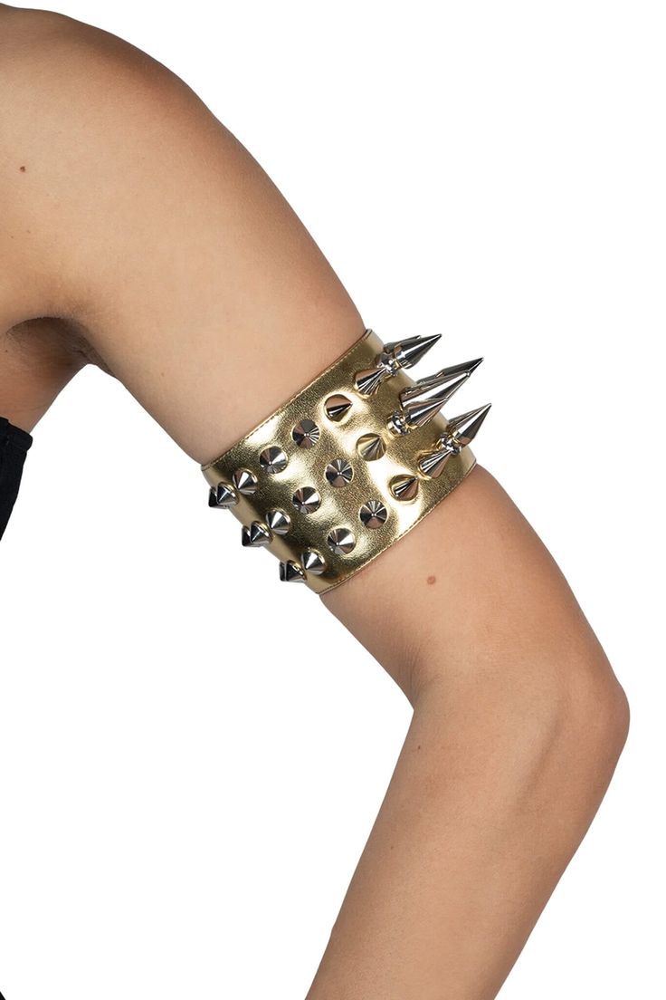 PARTY-GIRL Arm Cuff YYH Gold Silver Arm Cuff Outfit, 2025 Outfits, Spike Jewelry, Silver Arm Cuff, Kissy Lips, Spiked Jewelry, Spike Bracelet, Arm Cuffs, Flat Wedges