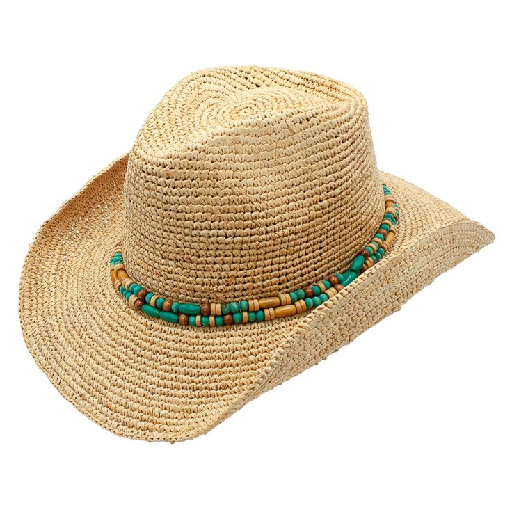 The Peter Grimm Francesca Women's Hat is the perfect summer vacation cowgirl hat. With its shapable wire brim and hand-beaded band, this hand crocheted hat is crushable and packable. 100% Raffia, Shapable Wire Brim, Crushable & Packable, Hand-Crochet, Hand-Beaded Band, Brim: 3.25″ You'll be the most noticeable cowgirl in town. Perfect for the rodeo, a trip to Nashville or a country music concert. Color: natural Size: one size fits most Material: 100% raffia Women's beach hat Brim: 3.25" Artisan Fedora For Beach In Spring, Artisan Hat Bands For Summer Vacation, Artisan Sun Hat For Summer Country Events, Artisan Hat For Summer Beach, Artisan Beach Hat Bands For Spring, Artisan Woven Hat Bands For Summer, Artisan Fedora Sun Hat For The Beach, Artisan Fedora Hat For The Beach, Artisan Fedora Sun Hat For Beach