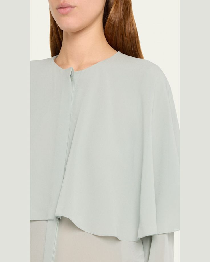 Chloe silk georgette buttonfront blouse features a draped shawl overlay     Round neckline    Long sleeves; button cuffs     Hip length     Relaxed fit     Silk    Professional cleaning recommended    Imported Evening Flats, Cocktail Jacket, Professional Cleaning, Lingerie Sleepwear, Bergdorf Goodman, Coat Dress, Hip Length, Designer Collection, Handbags On Sale