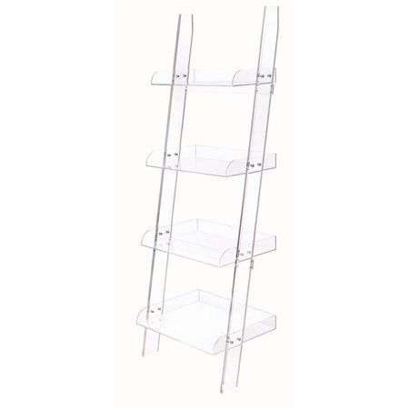 a clear shelf with three shelves on each side