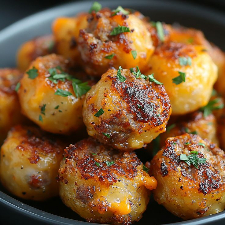 a bowl full of cooked potatoes with parsley on top